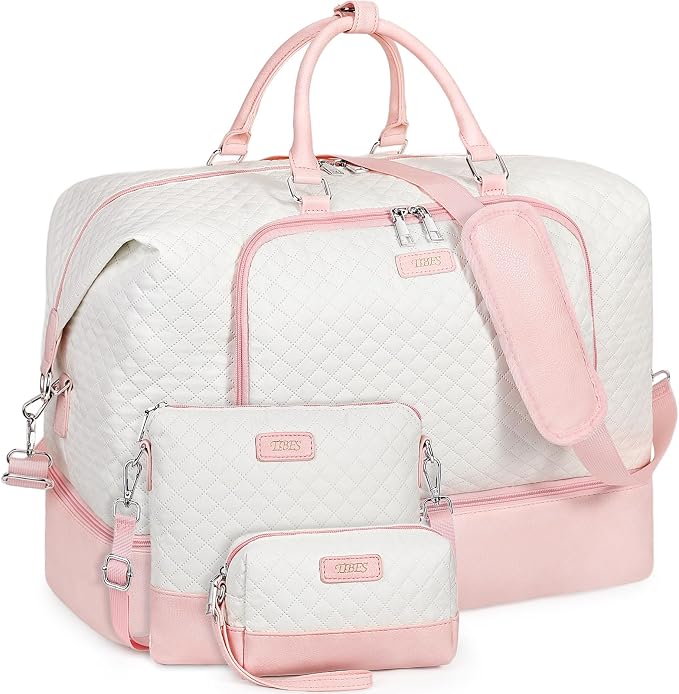 TIBES Travel Weekender Bag for Women, Overnight Bag with Shoe Compartment | 3PCS Large Travel Duffel Bag for Gym, Travel, Hospital, Business Trip, Carry On Tote, Wet & Dry Separation, Water Resistant by TIBES