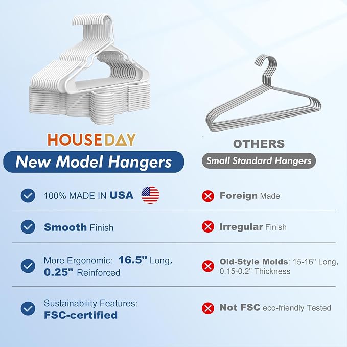 HOUSE DAY Black Plastic Hangers 100 Pack, Slim Space Saving Clothes Hangers | Durable Hangers for Shirts, Coats, Pants and Dresses, Non-Slip Notches Hold Straps, Bulk Pack for Whole-Home Closet Storage - Image 6