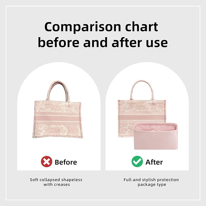 DGAZ Silk Purse Organizer Insert For Dior Book Tote mini/S/M/L，Silky Smooth Bag Organizer，Luxury Handbag & Tote Shaper（Pink，BT-Mini） | Soft and Lightweight,Perfect Fit,Multi-pocket Storage,Bag Protector,Luxury Bag Care,Handmade,for Smooth Bag Organizer - Image 4
