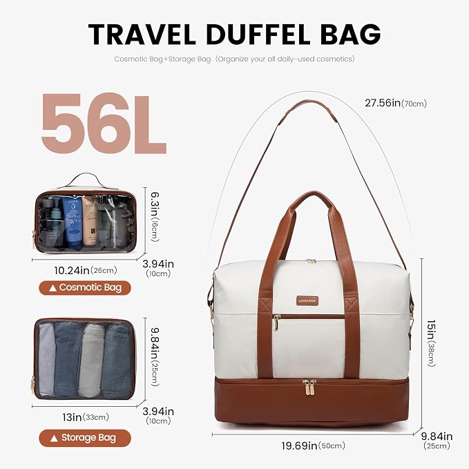 LOVEVOOK Weekender Bag for Women, Large Duffle Bag for Travel with 2 Packing Cubes, Carry on Overnight Bag with Shoe Compartment, Mom Hospital Bags for Labor and Delivery - Image 3