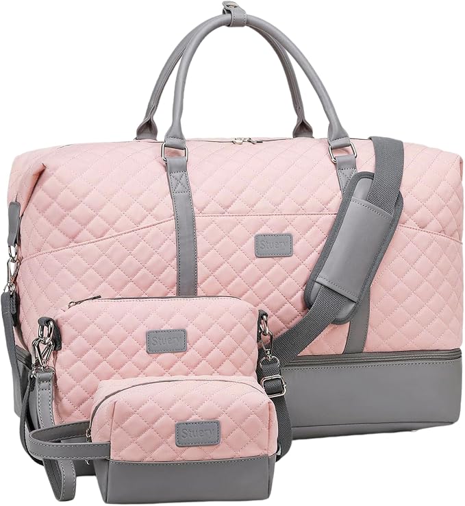 Weekender Bag, Large Travel Duffel Bag for Women, Carry on Overnight Bag with Shoe Compartment and Toiletry Bags by Stuery