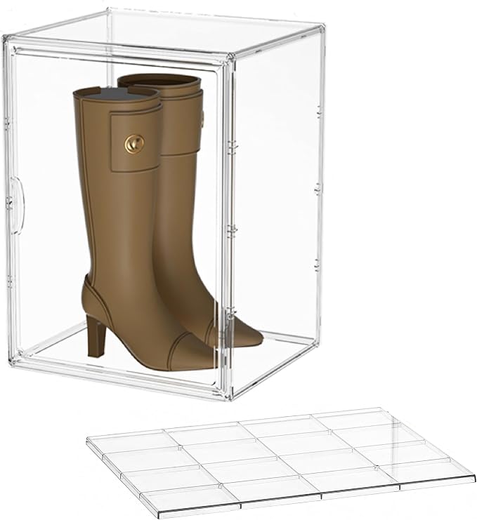 Attelite XXX-Large Acrylic Display Case Boot Shoe Storage Boxes | Boot Display Case With An Adjustable Divider, Clear Shoe Organizer for Sneakers 2 Tiers ,Tool-free Assembly,Magnetic Door by Attelite