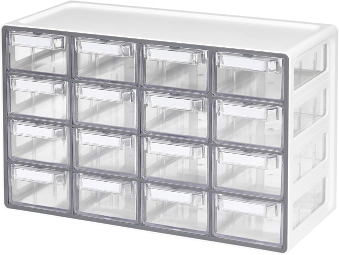 Blue Ginkgo 16-Drawer Storage Cabinet Organizer, Grey, Made in Korea | Stackable. Adjustable. Easy Visibility. by BLUEGINKGO