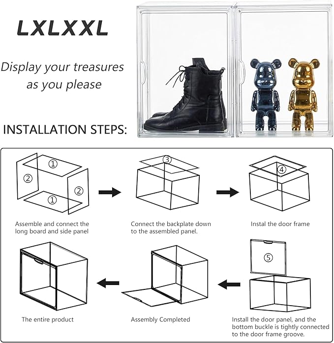 LXLXXL Acrylic Box Display Case, 5-Pack XL Stackable Storage Bins with Lid | Stackable Storage Bin X-Large 5 Pack, Clear Acrylic Display Case With Magnetic Lid, Dustproof Showcase for Figures Cosmetics - Image 6