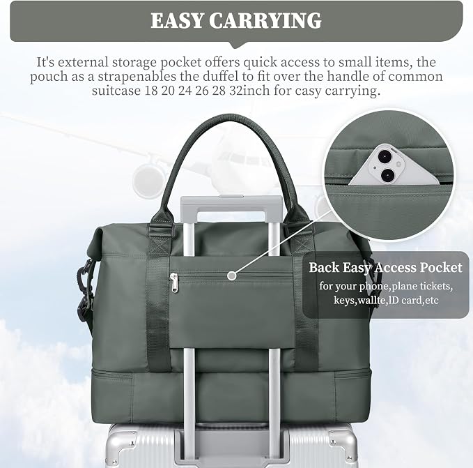 Weekender Bags for Women, Personal Item Travel Bag with Shoes Compartment | Overnight Travel Duffel Bag with Toiletry Bag, Airplane Friendly Carry-On Bag with Wet Pocket & Trolley Sleeve,Medium - Image 7