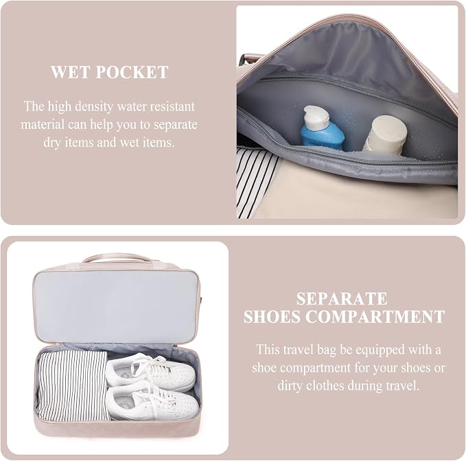 Weekender Bags for Women, Travel Duffel Bag with Shoes Compartment | Overnight Bag with Toiletry Bag, Carry on Personal Item Bag for Travel Business Trips Sport Hospital,Grid Travel Bag Set - Image 5