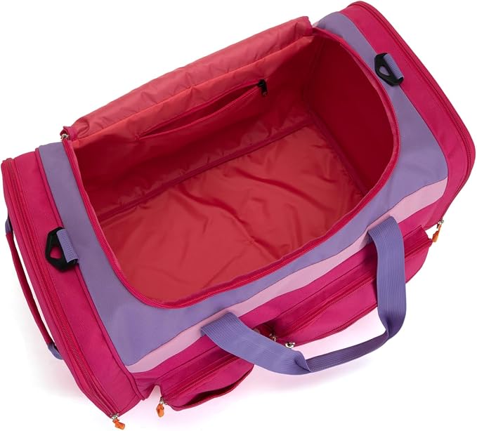 Large Kids Duffle Bag for Travel, Overnight or Weekend, R Purple | Roomy Size: 22.0"L x 12.0" H x 12.0"W, Made of Thick Polyester Fabric - Image 4