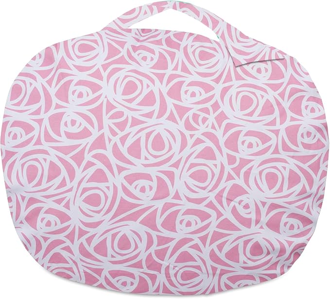 Posh Creations Kids Stuffed Animal Storage Bean Bag Chair Cover - Childrens Toy Organizer, Large-38in, Canvas Roses Pink - Image 6