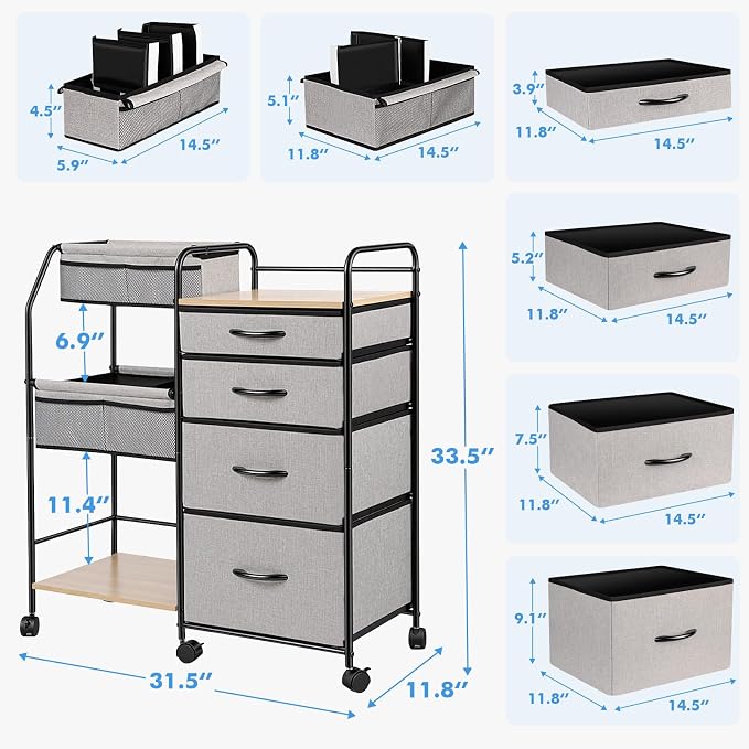 Baby Diaper Caddy Organizer Cart - 4 Tier Rolling Diaper Cart with Wheels, Baby Essentials Organizers and Storage, Mobile Utility Carts for Bedside, Crib Nursury, Bedroom, Changing Table - Image 6