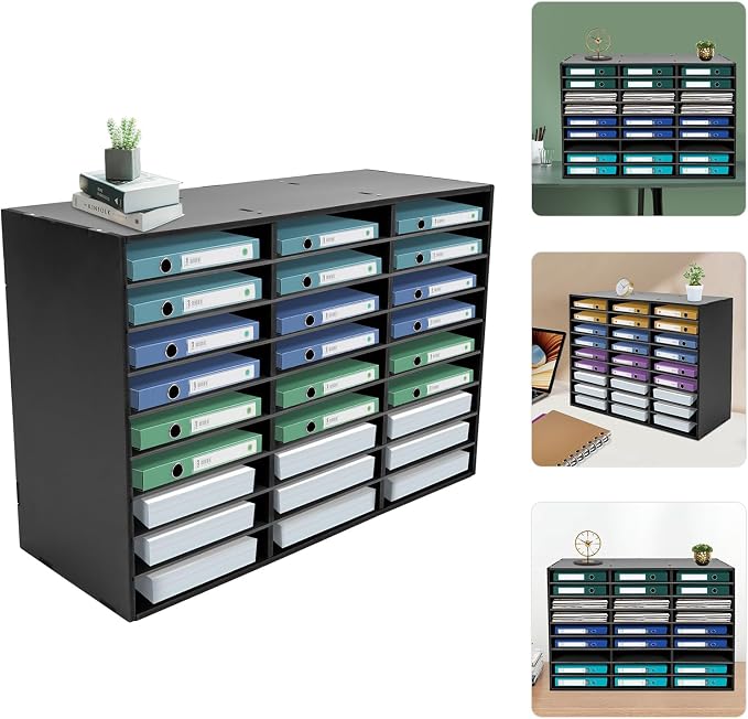 Mail Sorter Organizer, Black Mailbox for Classroom, 27 Compartments Literature Organizer, Desktop File Sorter, Paper Organizer for Home School Office (27 Slots Black) - Image 2
