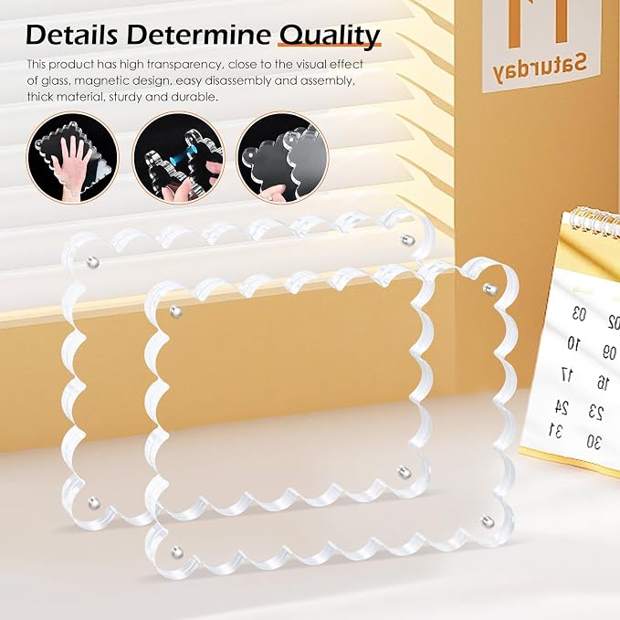Chivalral 6x8 Scalloped Acrylic Photo Frame 3 Pack,12+12mm Desktop Holders | With magnetic frames,vertical & horizontal keepsakes for weddings,birthdays,Christmas and anniversary celebrations - Image 5
