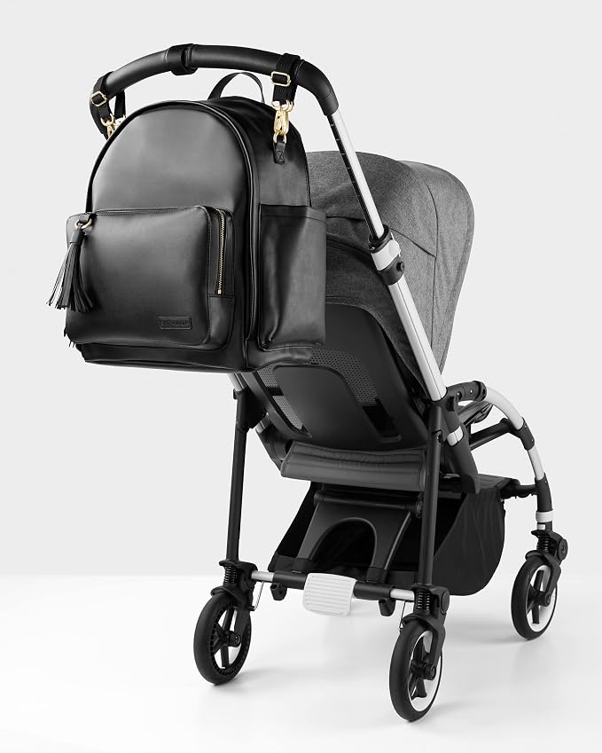 Skip Hop Diaper Bag Backpack: Greenwich Multi-Function Baby Travel Bag with Changing Pad and Stroller Straps, Vegan Leather, Black - Image 9