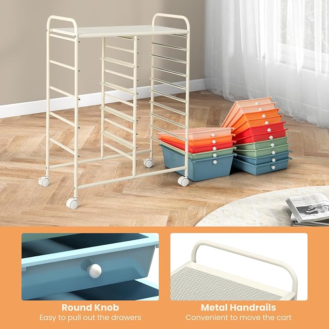 GOFLAME 15-Drawer Rolling Storage Cart, Craft Storage Cart with Removable Drawers & Lockable Wheels, Art Cart Supply Storage Organizer for Home Office Classroom, Macaron Color - Image 6
