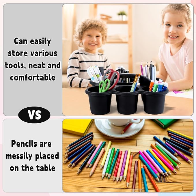 gisgfim 6 Pack Classroom Caddy Organizer with Handle, 6 Compartments, Black | Stackable Plastic Table Caddies, 12x9x3.5 In, caddy Organizer for School Supplies, Crayons, Pencils, Crafts and Drink Cups - Image 4