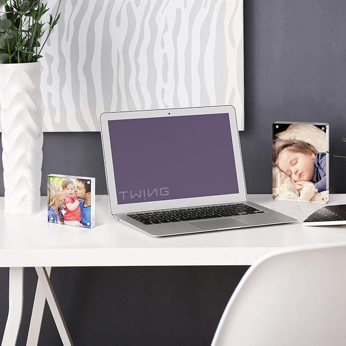4x4 Acrylic Frame 2 Pack,20MM Thicker Frameless Clear Picture Frames | Freestanding Double Sided Magnetic Picture Frame,Acrylic Picture Frames for Desktop Display with Microfiber Cloth,Gift Ideal - Image 3