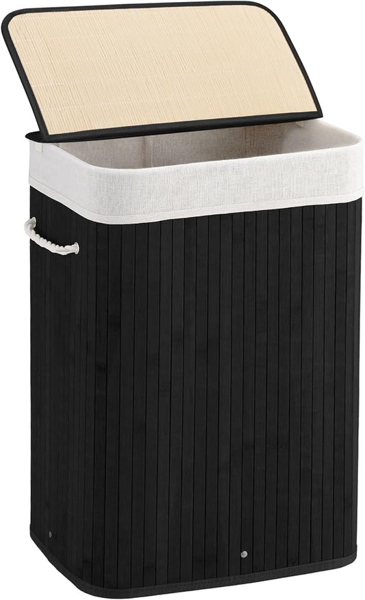 Aliphon 72L Slim Laundry Hamper with Lid, Foldable Bamboo Clothes Laundry Basket with Handles, Removable and Machine Washable Liner, for Bedroom, Bathroom, Dorm, Ink Black by Aliphonbyningge_ysHOME