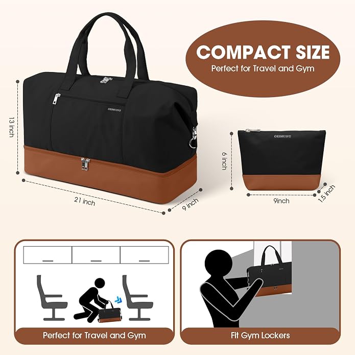 Women's Weekender bag Travel Duffel Bag with Shoe Compartment 21-inch Airline-Approved Carry-On, 2-Piece Overnight Bag Set Personal Item Luggage - Image 3