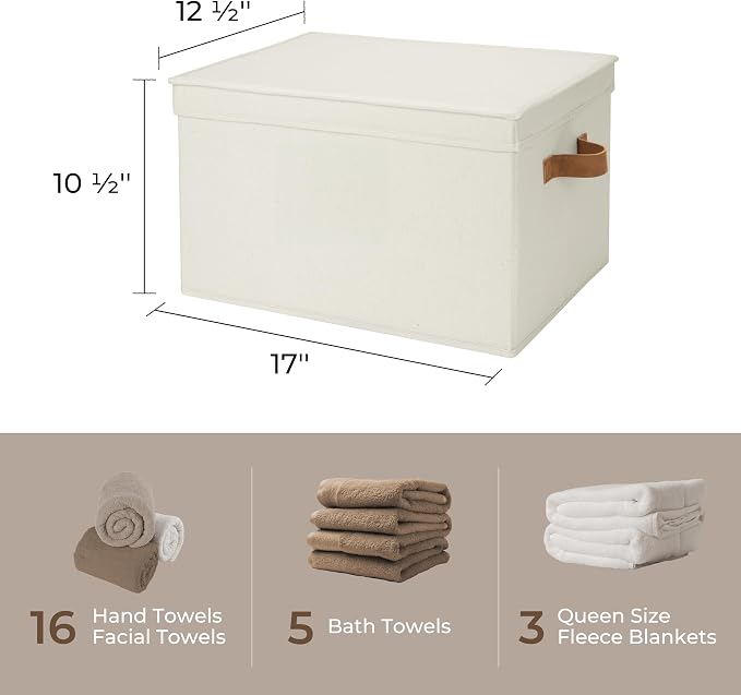 StorageWorks Fabric Storage Bins with Lids, Closet Storage Bins | Lidded Dust-proof, Easy Pull Handles, Foldable, Stackable, Ideal for Clothes Blanket Towel, Jumbo, Ivory, 3-Pack - Image 6