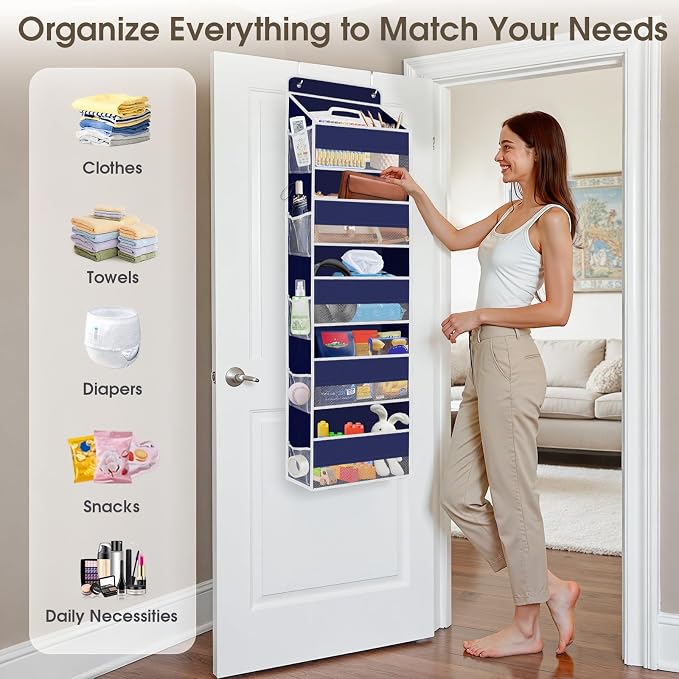 1Pack Over The Door Organizer Large Capacity Hanging Storage Room Organizer | 40 lb Capacity, Ultra-Sturdy, Foldable, Mesh Design with Clear Window, Space-Saving Organizer for Pantry, Nursery & Closet - Image 6