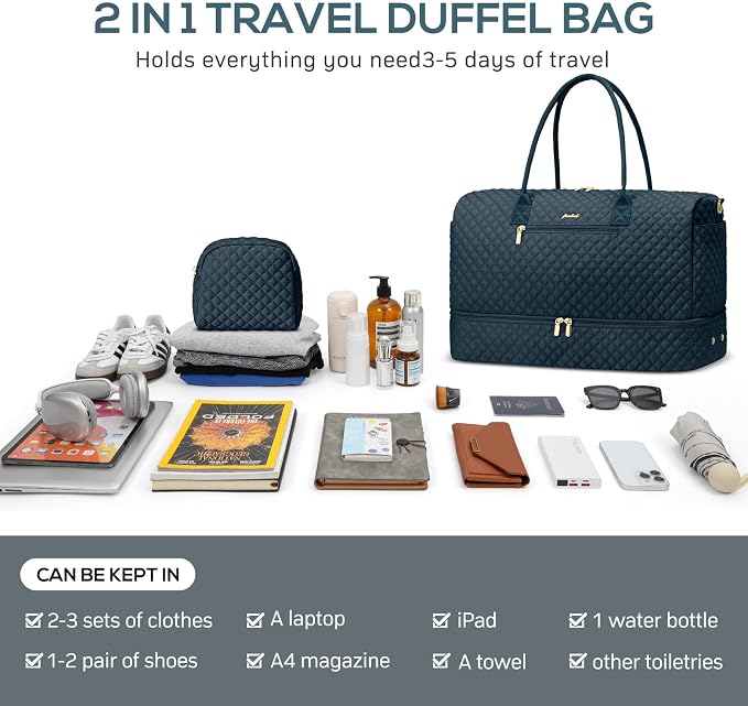 Travel Weekender Bags for Women - Duffle Bag Women with Shoe Compartment Carry On Overnight Bag with Toiletry Bag Duffel Bags with Wet Pocket for Gym Hospital Bags for Labor and Delivery Peacock Blue - Image 4