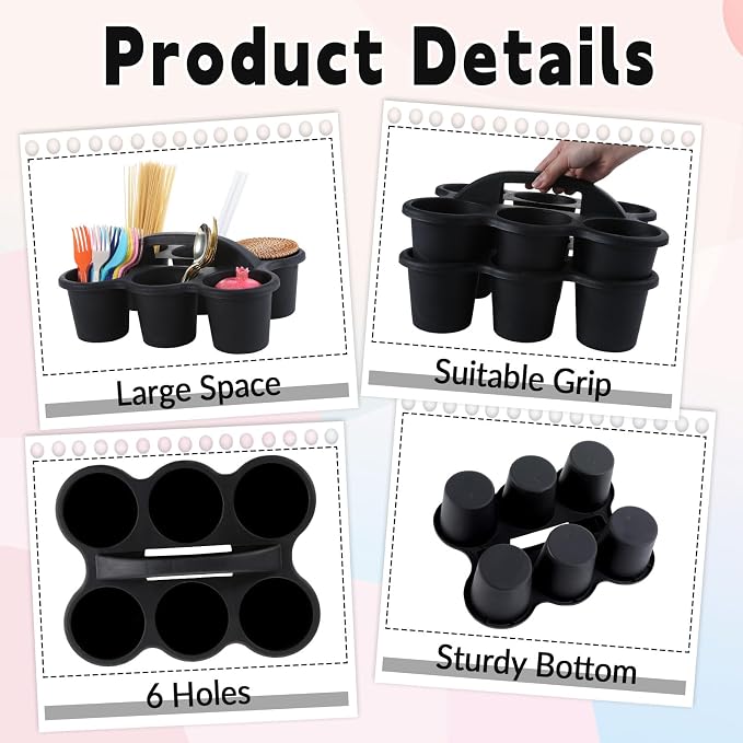 gisgfim 6 Pack Classroom Caddy Organizer with Handle, 6 Compartments, Black | Stackable Plastic Table Caddies, 12x9x3.5 In, caddy Organizer for School Supplies, Crayons, Pencils, Crafts and Drink Cups - Image 3