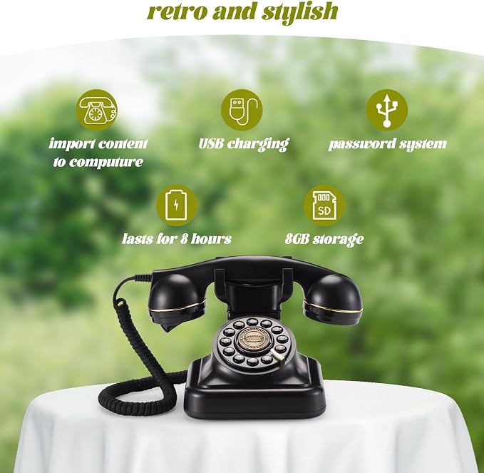 Audio Guest Book Wedding Phone can Record Customized Audio Guest Books for Weddings, banquets and Parties, and it Supports Playing Guests' Voice Message Information on the Device Itself. Black - Image 7