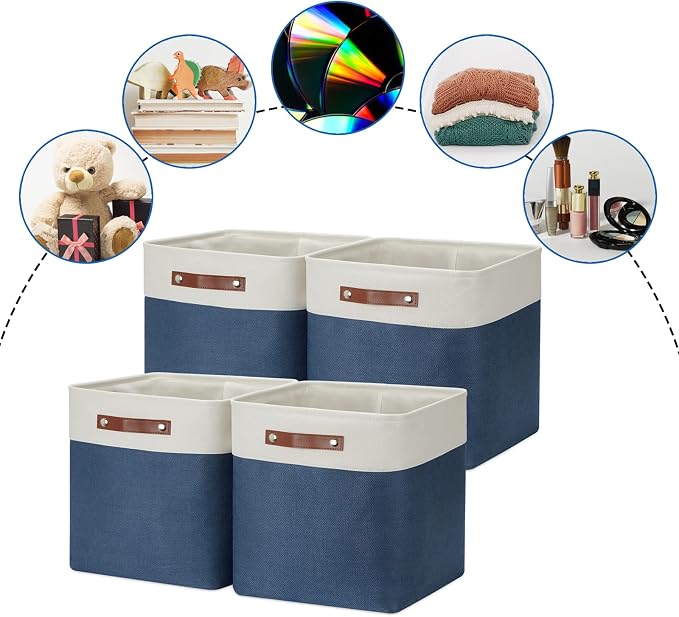 DULLEMELO Storage Baskets for Shelves Closet Storage,Large Home Organization Bins for Gifts Empty,Foldable Fabric Storage Cubes Baskets for Nursery Toy Towels Clothes Storage(White&Blue) - Image 5