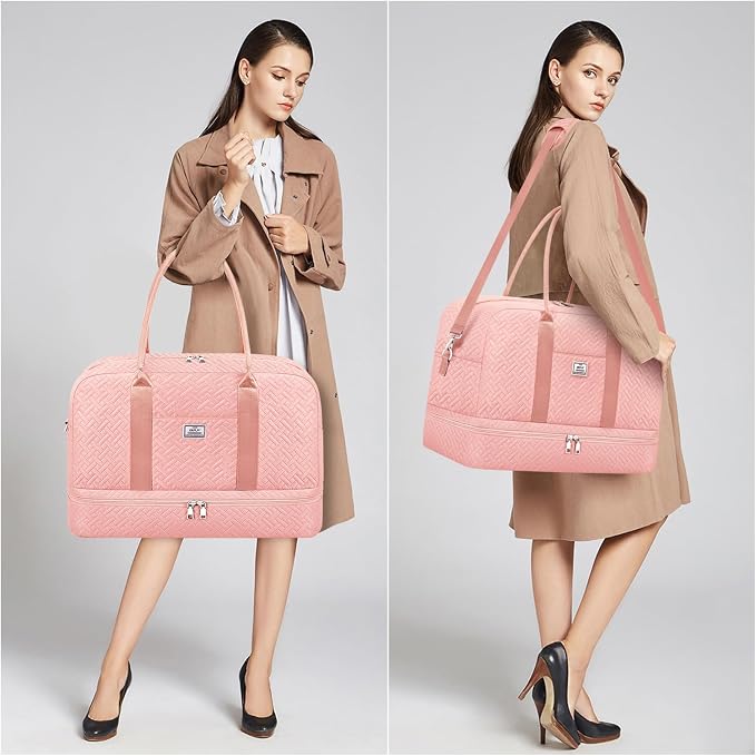 Weekender Bag for Women, Large Overnight Bag Canvas Travel Duffel Bag Carry On Tote with Shoe Compartment 21" 3Pcs Set - Image 6