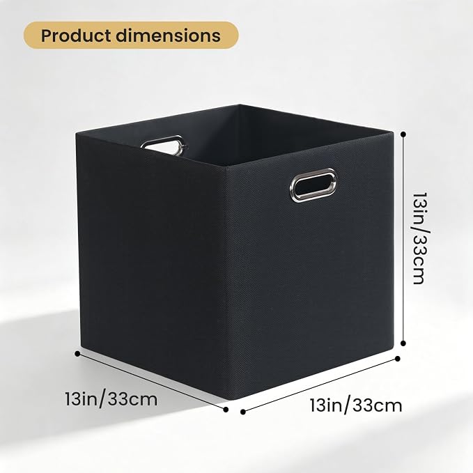 13x13 Storage Cubes Basket Containers for Shelf Cabinet Bookcase Boxes | Foldable Fabric Cube Storage Boxes with 2 Handles, Ideal for Shelves, Closets, and Clothes, Set of 4 (Pure Black-1200D) - Image 2