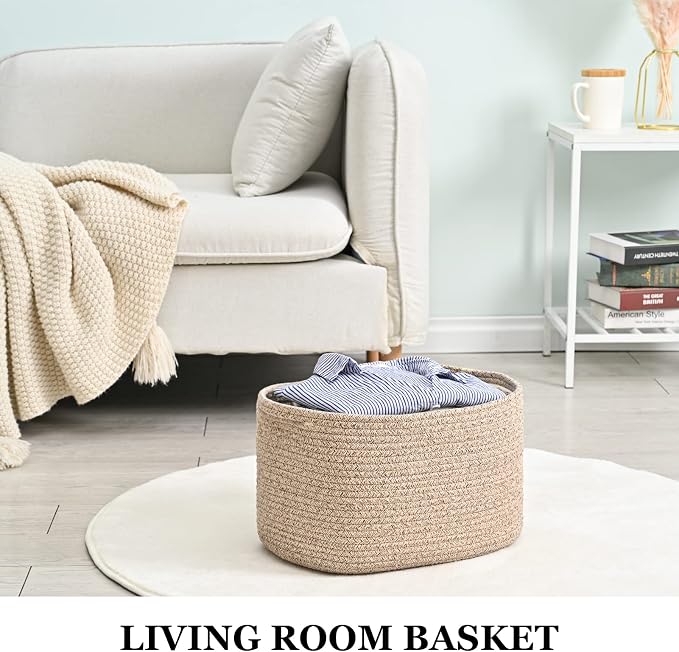 Cotton Rope Storage Baskets for Organizing 1Pack 15"x10"x9" Woven Baskets for Storage,Shelf Baskets Cube Storage Bins Towel Baskets for Bathroom,Toys Baskets Nursery Basket(Brown) - Image 7