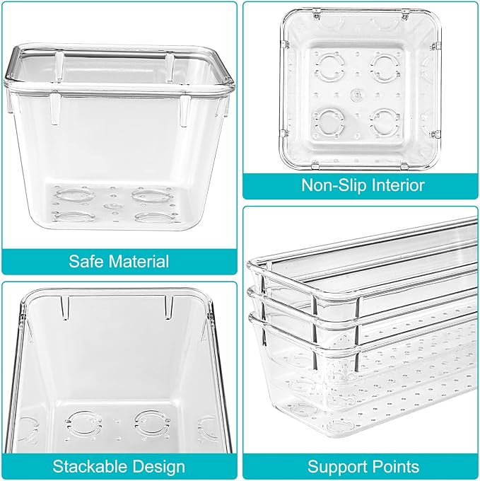 25 Piece - Non-Slip Drawer Organizer Bin Set- Clear bins with stick on non slip pads - Image 4