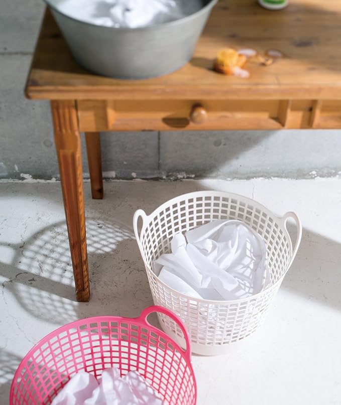 like-it SCB -1 Laundry Storage, Round Basket with Handle, Laundry Basket, Approx. Width 16.1 inches (41 cm), Depth 14.6 inches (37 cm), Height 14.8 inches (37.5 cm), White, Made in Japan - Image 2