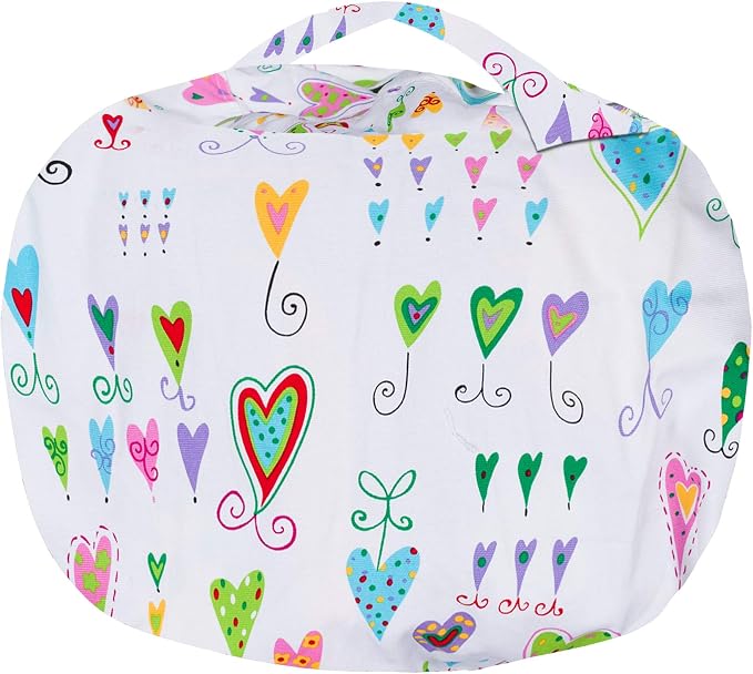 Posh Stuffable Kids Stuffed Animal Storage Bean Bag Chair Cover - Childrens Toy Organizer, Large-38 - Canvas Multi-Colored Hearts on White - Image 7
