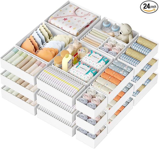 DIMJ Drawer Organizer Clothes Storage - 24 Pack Baby Dresser Organizer for Nursery, Small Fabric Closet Drawer Organizer Bins for Underwears Socks, Foldable Storage Dividers Organization for Bedroom by DiMJ
