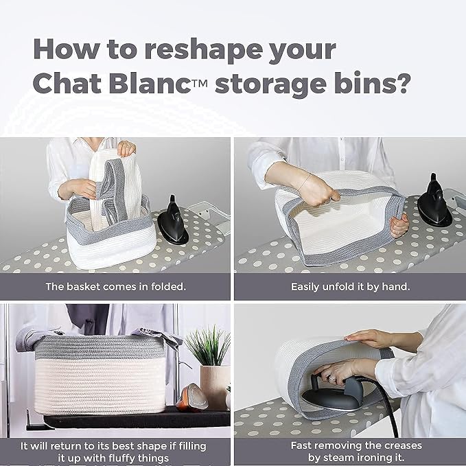 CHAT BLANC Cotton Rope Baskets for Organizing, Shelves, Toys, Storage, Shoe, Bathroom, Laundry, Towel, Nursery, Home Decor, Blanket, Cloth Woven Bins Fabric (Rainbow, 15"x10"x9") - Image 6