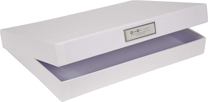 Bigso Sven Fiberboard Classic Hinged Document Box - File Organizer for Important Paperwork - Document Storage Box with Hinged Lid & Metal Label Window - 1.8 in x 13.2 in x 9.3 in - White - Image 2