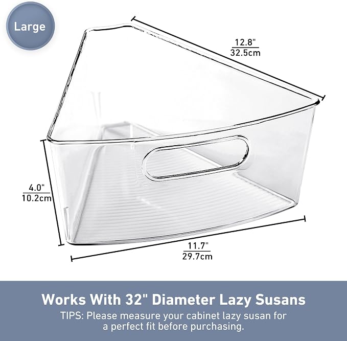 Leeden Lazy Susan Organizer for 32" Diameter Corner Lazy Susan, Plastic Kitchen Cabinet Storage Bins with Handle, 6 Packs, 1/8 Wedge - Food Safe, BPA Free - Image 2