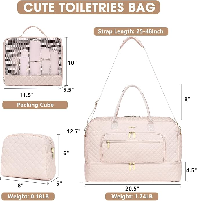 Large Women's Travel Duffle, Weekender with Shoe Compartment, Carry On Overnight Bag, Gym Duffel with Wet Pocket, Hospital Bags for Labor and Delivery 3 PCS Set - Image 4