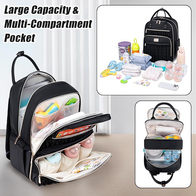 Tealari Diaper Bag Backpack,Stylish Baby Diaper Bag,Waterproof Travel Diaper Backpacks Baby Bags with Changing Pad,Stroller Straps,Insulated Pockets (Black) - Image 6