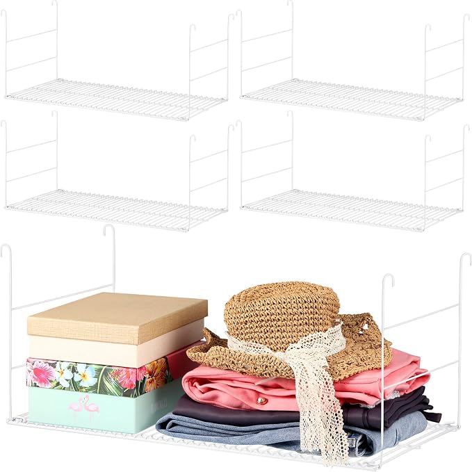 4 Pieces 24 Inch Hanging Closet Shelves White Wire Hanging Shelf Universal Long Wire Shelf Basket Closet Organizers and Storage for Clothing Sweaters Shoes Handbags Clutches Accessories by Amylove