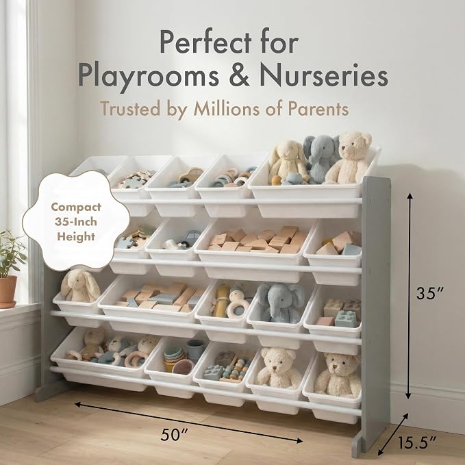 Humble Crew Kids Toy Organizer with 20 Bins, 4 Tier Storage for Playroom | Sturdy wood and steel toddler shelf, removable BPA-free containers, wall anchor anti-tip safety kit for bedroom or classroom - Image 6