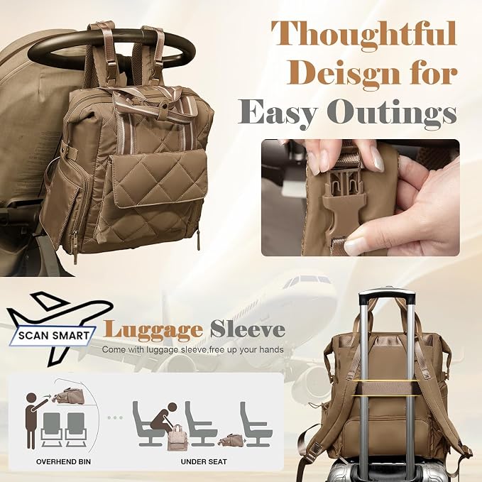 Omanmoli Diaper Bag Backpack Quilted Baby Bag Travel Breast Pump Backpack | 11 Organizing Pouches,Large Insulated Cooler Compartment,Wipe Pocket,Insulated Pocket,Stroller Straps,Changing Pad - Image 5