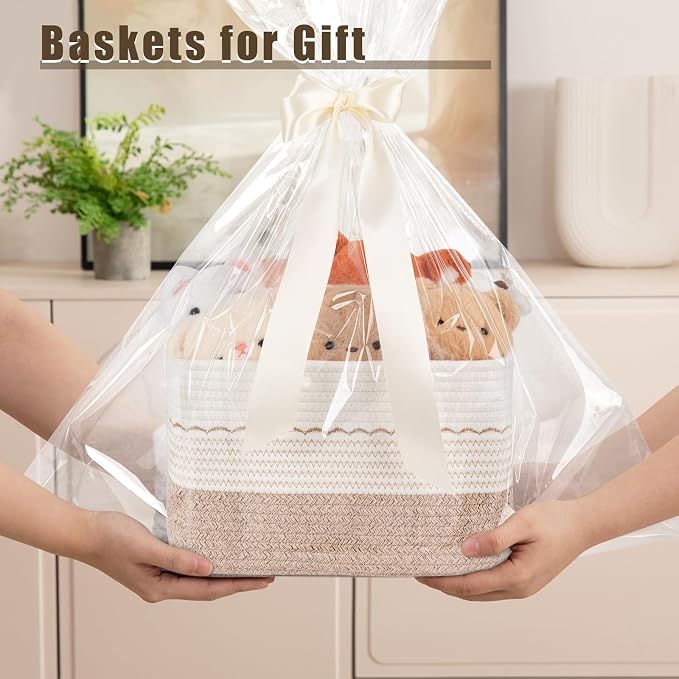 OIASKET 4 Pack Storage Baskets for Organizing, 13"X9"X7.87", Decorative Cotton Rope Baskets for Shelves, Small Woven Basket for Toys, Books and Towels, Brown & White - Image 7