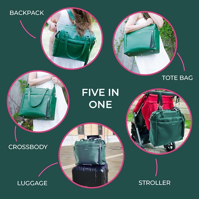 Large Diaper Bag Backpack, Vegan Leather Diaper Travel Tote Bag with Changing Pad and Stroller Straps - Image 3