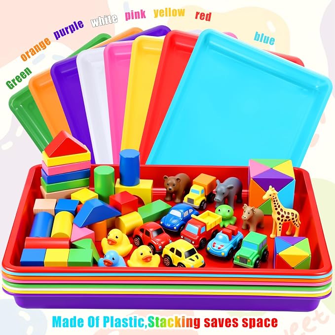 Maitys 15 Pack Plastic Art Trays 12 x 16 Inch Activity Crafts Trays Sensory Tray DIY Projects, Painting, Beads, Jewelry Office Home Organizer Arts and Crafts Supplies(Vivid Color) - Image 4