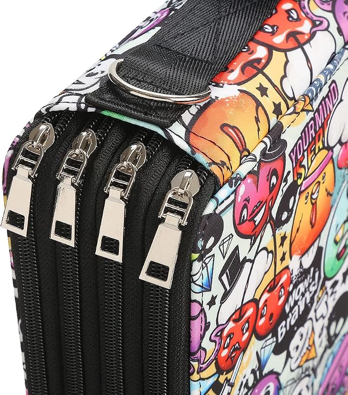 384 Slots Pencil Case, 4-Layer Organizer with Shoulder Strap | 4-layer twill oxford case with 384 elastic slots, carry handle, removable strap, and outer pocket for phone or keys. - Image 5