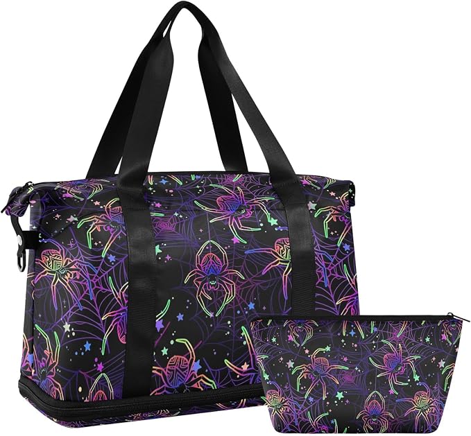 MNSRUU Travel Duffel Tote Bag Multi-colored Spiders Sports Duffel Bag with Wet Pocket Weekender Overnight Bag for Women Men Gym Bag, Carry On Bag Hospital Bag for Labor and Delivery - Image 7
