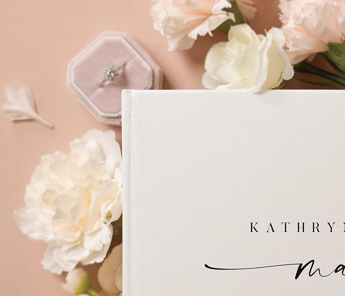 Personalized Guest Book - 11.5" x 8.5" Custom Bride & Groom Names with Bookmark and Hard Cover 140 GSM Blank Pages, for Weddings Guest Book, Engagements, Birthdays, Special Events, Eggshell - Image 3