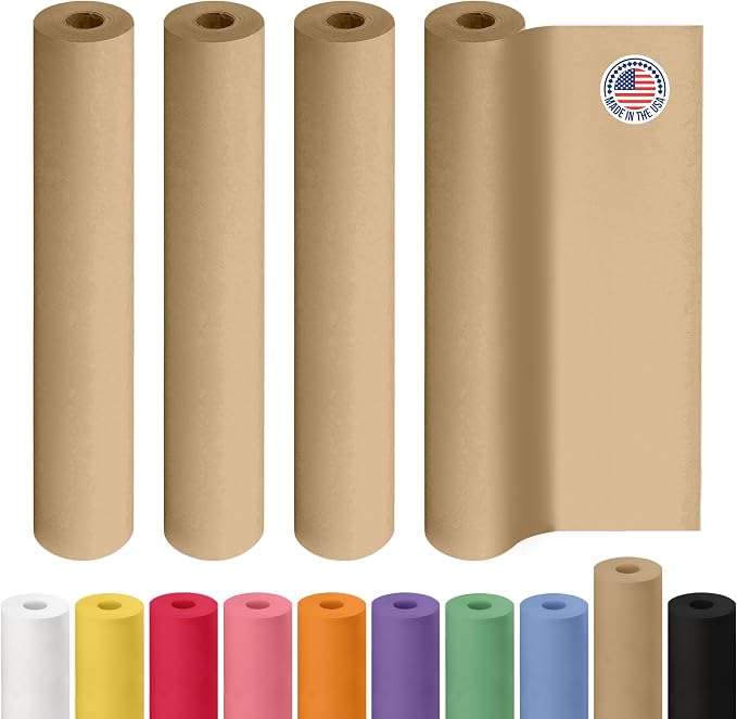 Brown Kraft Paper Roll 18" x 2160" (180 feet), Pack of 4 - USA-Made Brown Paper 30lb Thickness for Packing, Moving, Shipping, Crafts/Arts - 100% Recycled Natural Wrapping Material by IDL Packaging by IDLPackaging