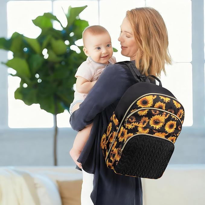 Baby Diaper Bag Backpack, Waterproof Diaper Backpack for Mom & Dad with Changing Pad, Insulated Pockets and Stroller Straps, Baby Shower Gifts for Girls & Boys, Sunflower - Image 2